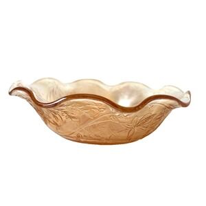 Vintage Jeanette Glass Bowl Iridescent Floragold Ruffle Edge Glass Dessert Bowl